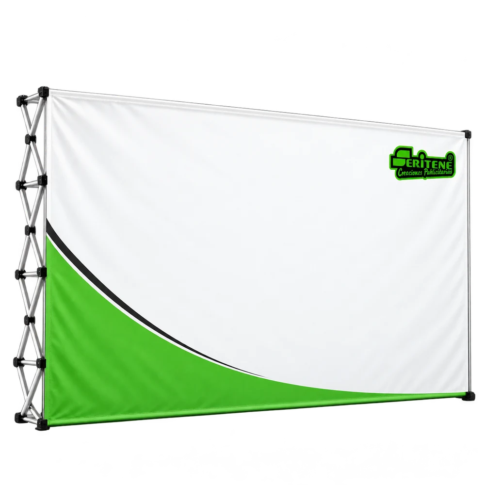 Mockup de photocall L con diseño Seritene y estructura plegable