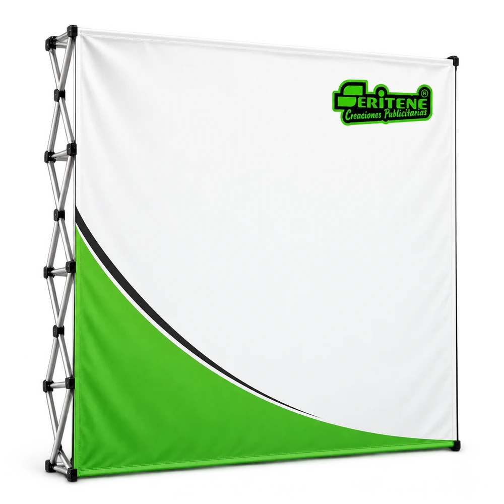 Mockup de photocall S con diseño Seritene y estructura plegable